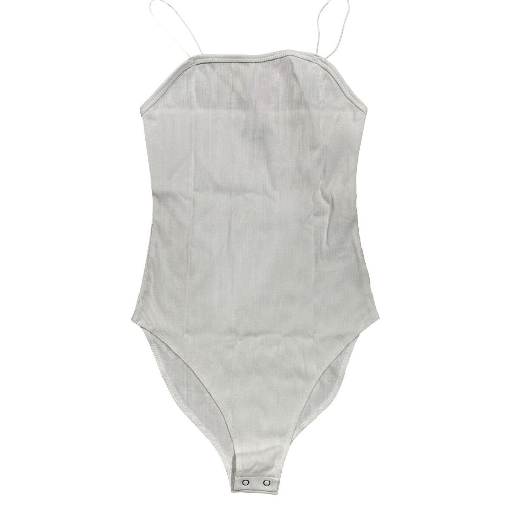 Grey Ribbed Square-Neck Bodysuit - Picture 2 of 5